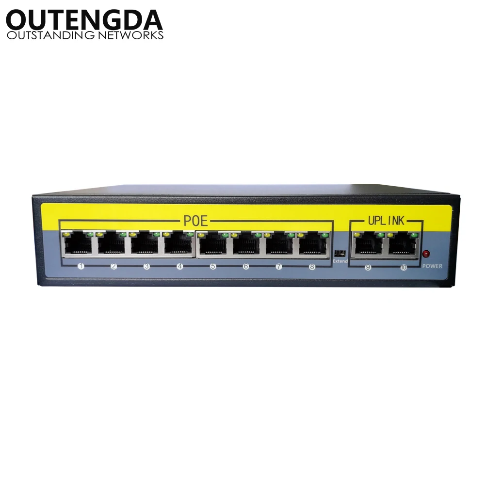 Коммутатор PoE с 2 + 8 портами 100 Мбит/с адаптер питания через Ethernet IEEE 802.3af/at для камер