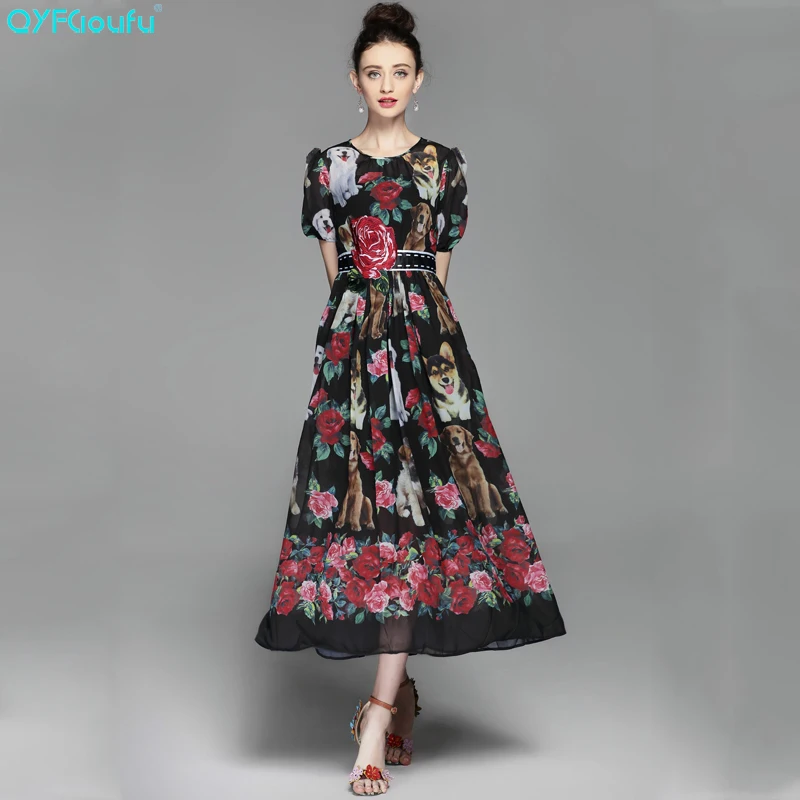 QYFCIOUFU 2018 Summer Runway Women Chiffon Dress Short Sleeve High Quality Fashion Rose Printed Embroidery Long Dress
QYFCIOUFU 2018 Summer Runway Women Chiffon Dress Short Sleeve High Quality Fashion Rose Printed Embroidery Long Dress