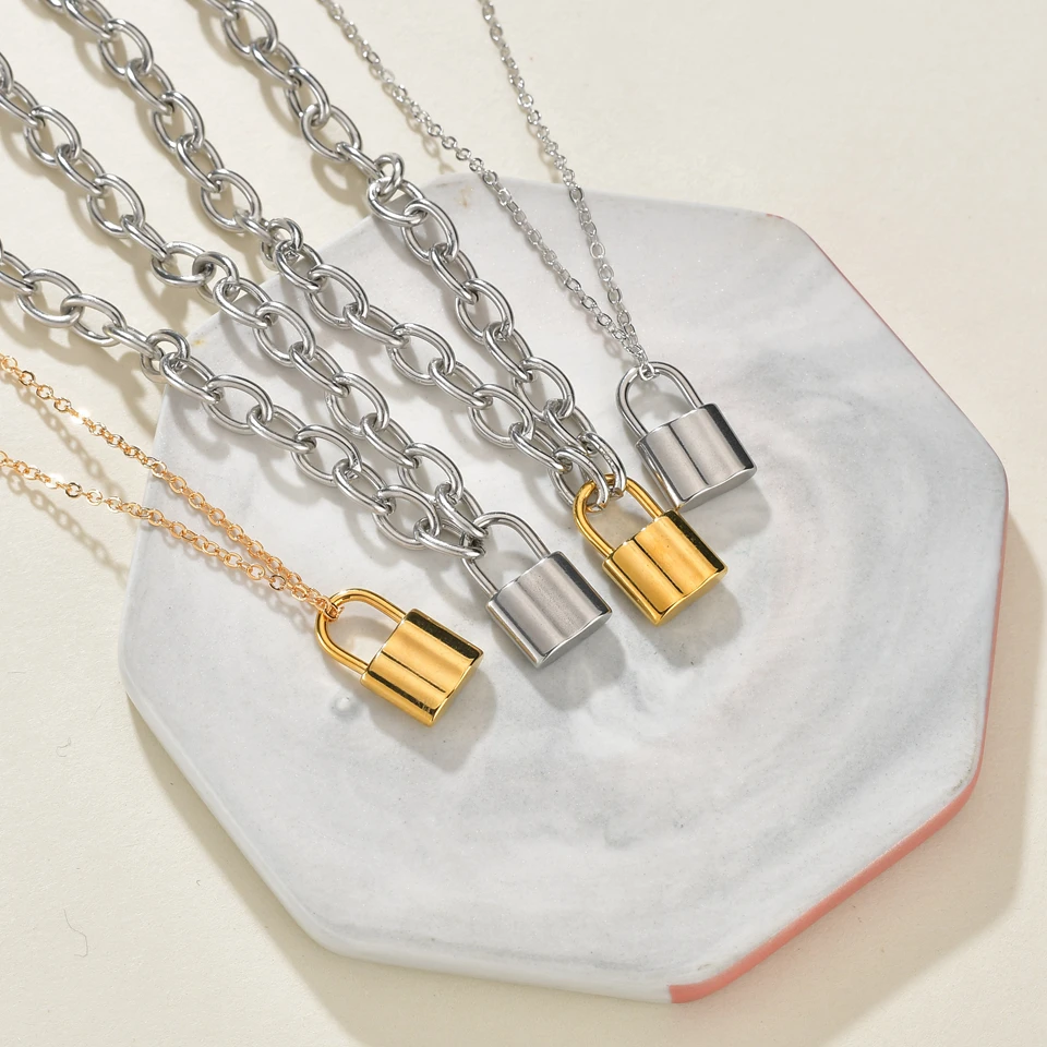 Thick Gold Chain Lock Choker Necklace For Women Men Silver Color Stainless Steel Geometric Pendant Couple Necklace Drop Shipping 
Thick Gold Chain Lock Choker Necklace For Women Men Silver Color Stainless Steel Geometric Pendant Couple Necklace Drop Shipping