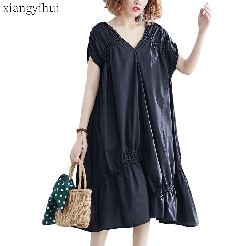 Korean Style Women Plus Size Dress New Summer Fashion Short Sleeves A Line Loose Dress V-neck Casual Ruffles Beach Dresses
Korean Style Women Plus Size Dress New Summer Fashion Short Sleeves A Line Loose Dress V-neck Casual Ruffles Beach Dresses