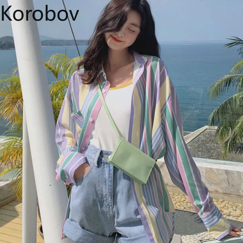 Korobov Vintage Rainbow Striped Korean Women Shirts Streetwear Long Sleeve Hit Color Blouse Single Breasted Mujer Blusas 78012
Korobov Vintage Rainbow Striped Korean Women Shirts Streetwear Long Sleeve Hit Color Blouse Single Breasted Mujer Blusas 78012