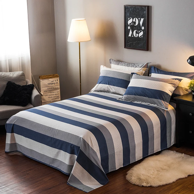 Modern-Simple-Style-100%-Cotton-Bed-Sheets-Single-Double-Striped-Flat-Sheet-Twin-Full-Queen-King-Size-Mattress-Cover-Protector-3