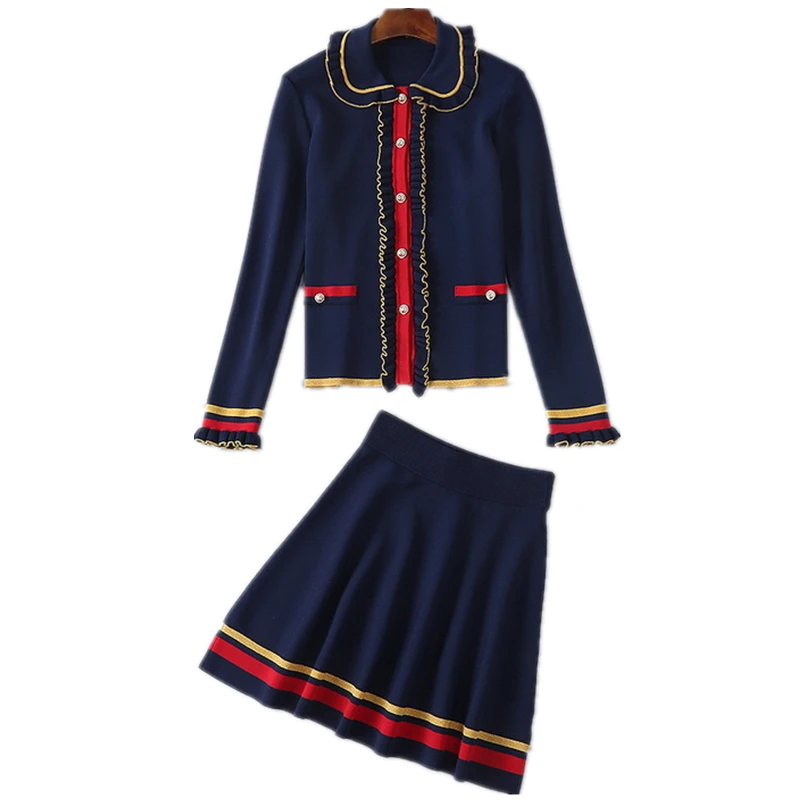 New England Style 2 piece set Luxury Runway Winter sweater Women skirt Single Leisure Gold Navy Wool Knitted Coat
New England Style 2 piece set Luxury Runway Winter sweater Women skirt Single Leisure Gold Navy Wool Knitted Coat