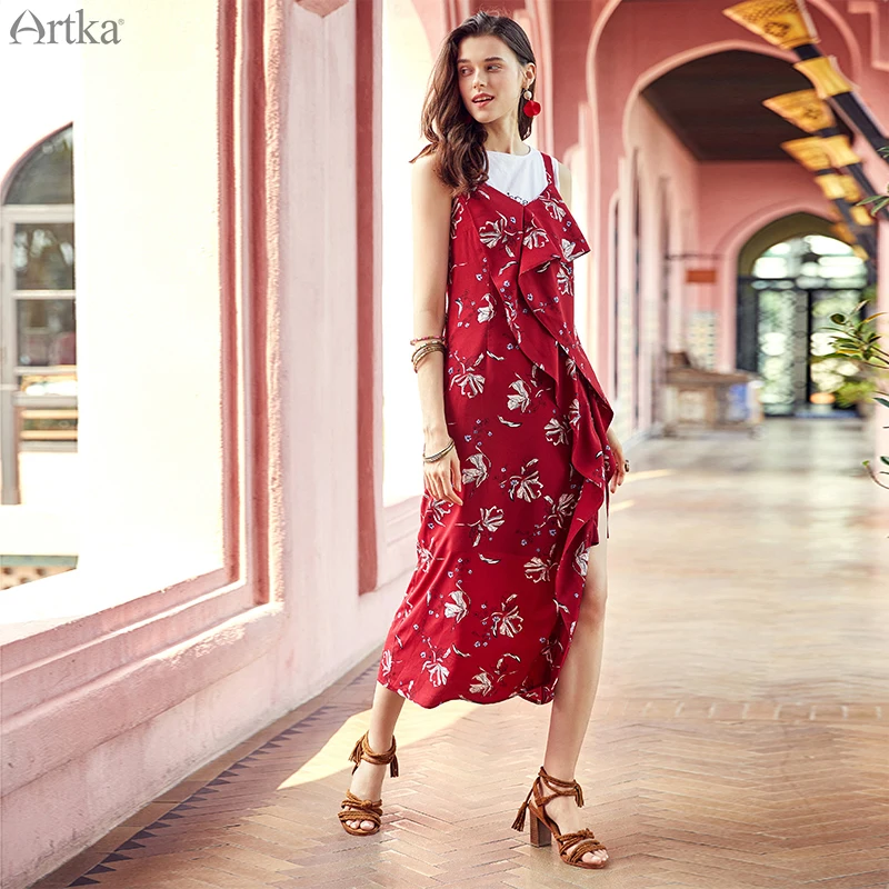 ARTKA 2019 Summer New Women Dresses Irregular Ruffle Design Spaghetti Strap Flower Print Dress Chiffon V-neck Dresses LA15492X
ARTKA 2019 Summer New Women Dresses Irregular Ruffle Design Spaghetti Strap Flower Print Dress Chiffon V-neck Dresses LA15492X