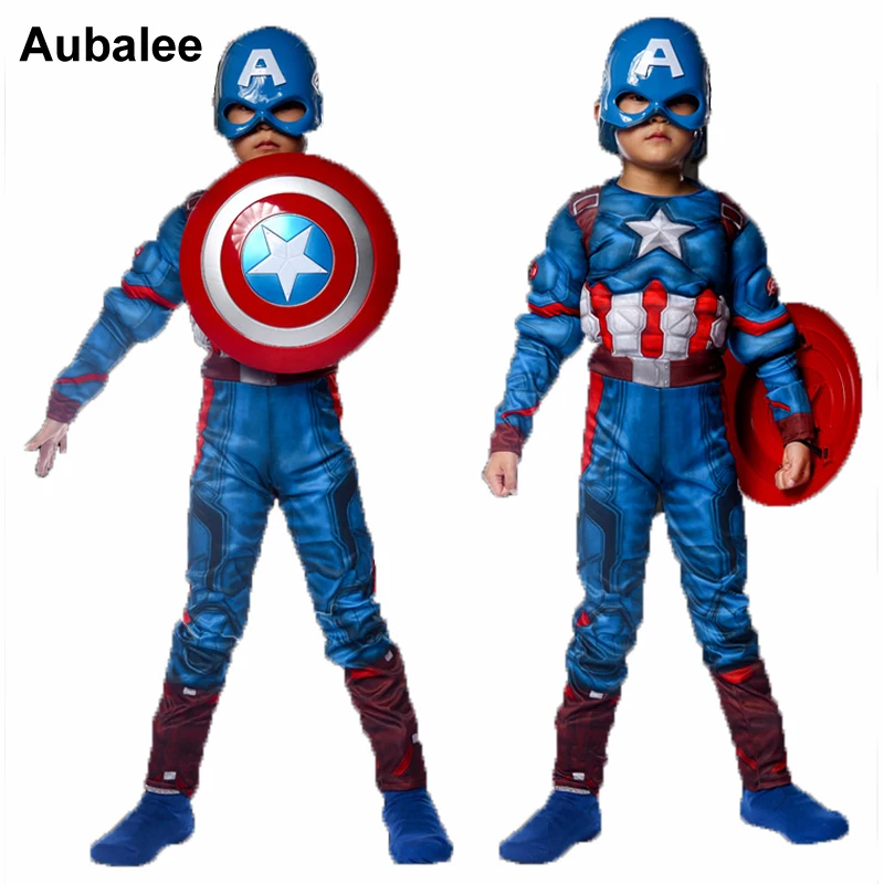 Child Captain America Muscle Costume Avengers Superhero Cosplay Costume Boys Kids Halloween Fancy Dress Outfit (Jumpsuit+mask)
Child Captain America Muscle Costume Avengers Superhero Cosplay Costume Boys Kids Halloween Fancy Dress Outfit (Jumpsuit+mask)