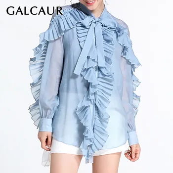 GALCAUR Casual Perspective Blouse For Women Bowknot Collar Long Sleeve Pleated Ruffles Shirt Female Fashion 2020 Summer New
GALCAUR Casual Perspective Blouse For Women Bowknot Collar Long Sleeve Pleated Ruffles Shirt Female Fashion 2020 Summer New