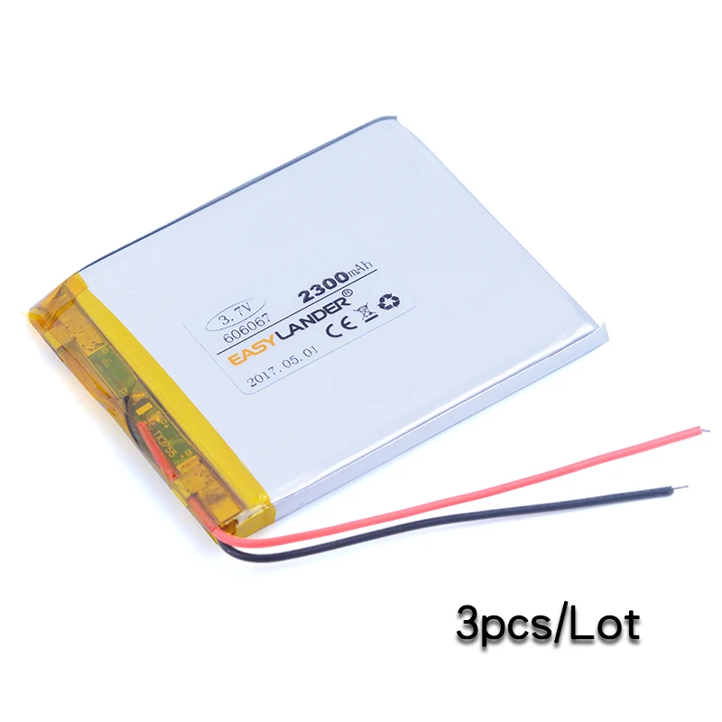 3pcs/Lot 3.7V 606067 2300mAh Rechargeable li Polymer Li-ion Battery For MP4 MP5 DVR GPS dvd PDA Speaker Toys phone
3pcs/Lot 3.7V 606067 2300mAh Rechargeable li Polymer Li-ion Battery For MP4 MP5 DVR GPS dvd PDA Speaker Toys phone