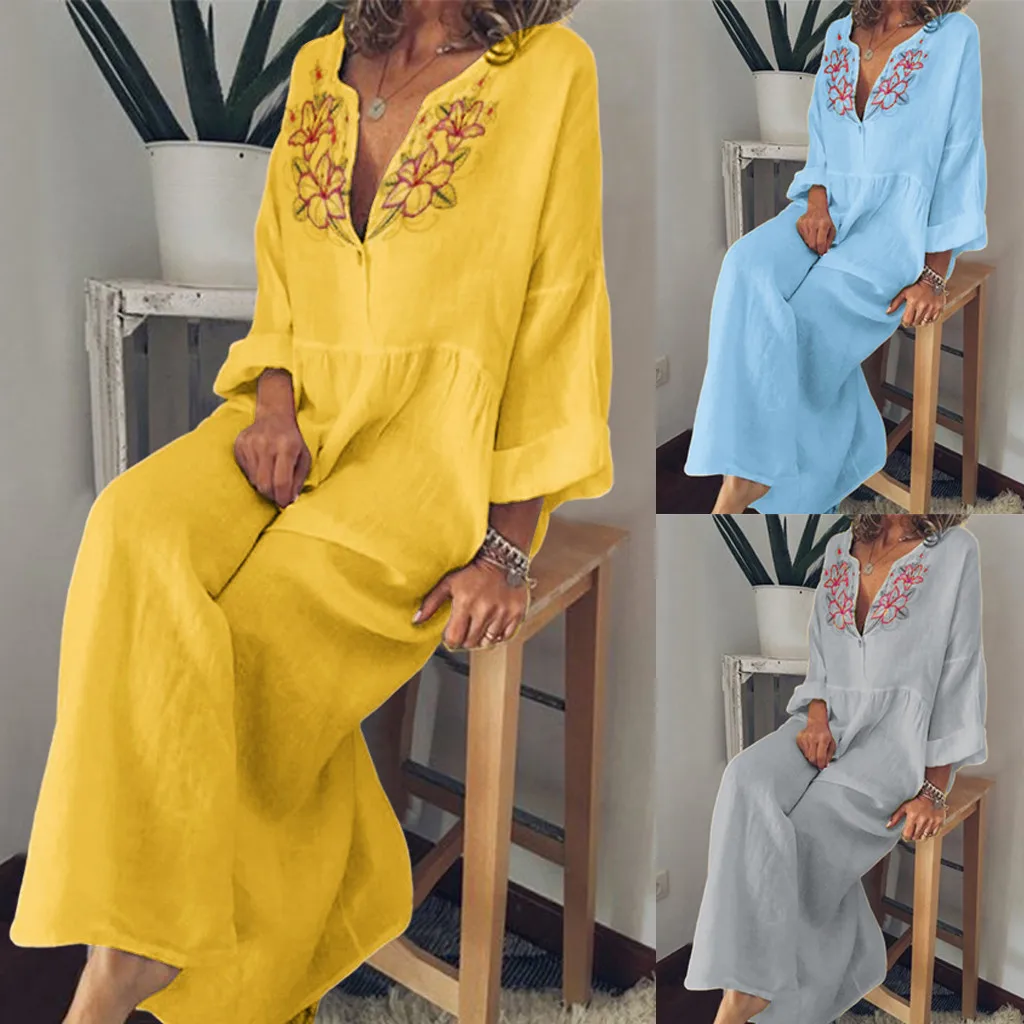 Women Summer Dresses Plus Size Womens Long Sleeve Linen Dress Loose A-line Party Sundress Button Print Dress vestidos femininos
Women Summer Dresses Plus Size Womens Long Sleeve Linen Dress Loose A-line Party Sundress Button Print Dress vestidos femininos