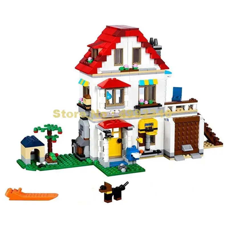 33077 738pcs 3in1 my world villa with light lele building blocks 3 figures 31069 Bricks Toy