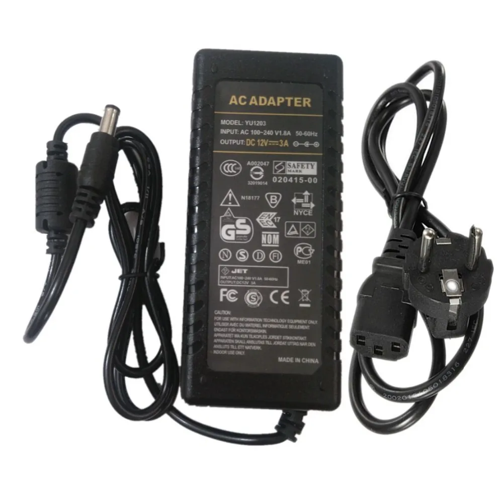 12V3A AC DC Adapter Charger 36W DC 5.5*2.1 or 5.5*2.5mm 12V 3A Switch Power Supply 36W LED Strips Light With AC Cable
12V3A AC DC Adapter Charger 36W DC 5.5*2.1 or 5.5*2.5mm 12V 3A Switch Power Supply 36W LED Strips Light With AC Cable