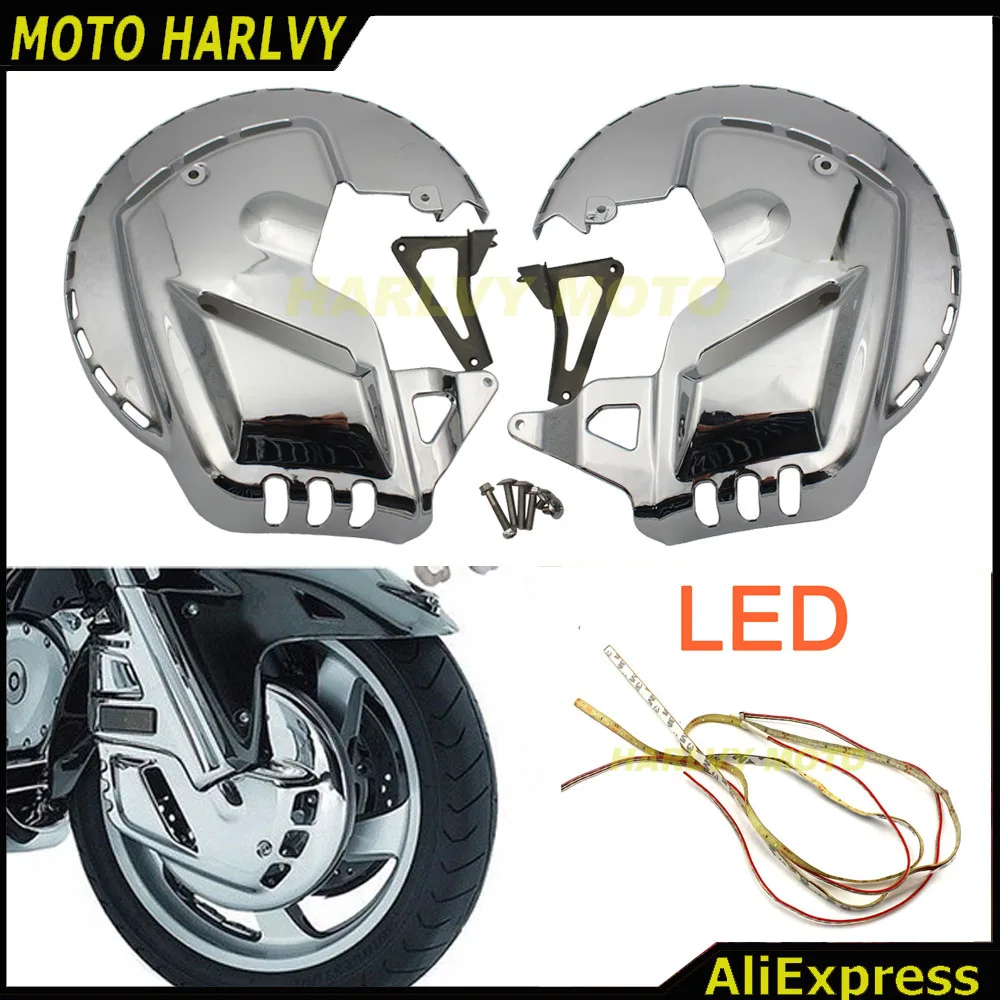 Blue TESWNE Motorcycle New Brake Rotor Covers LED Light Ring Of Fire For Honda Goldwing GL1800 2001-2014