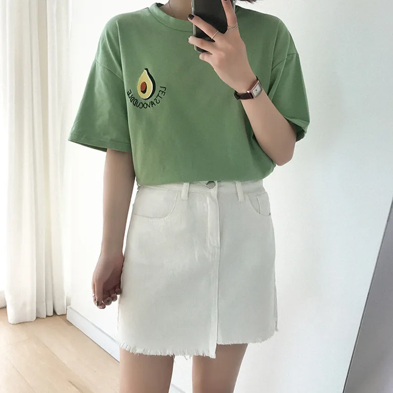 Woman Short Sleeve T shirts Fashion Summer O neck Women's Avocado Embroidaery Tee Tops Female Loose T Shirt Casual Fresh Tops
Woman Short Sleeve T shirts Fashion Summer O neck Women's Avocado Embroidaery Tee Tops Female Loose T Shirt Casual Fresh Tops