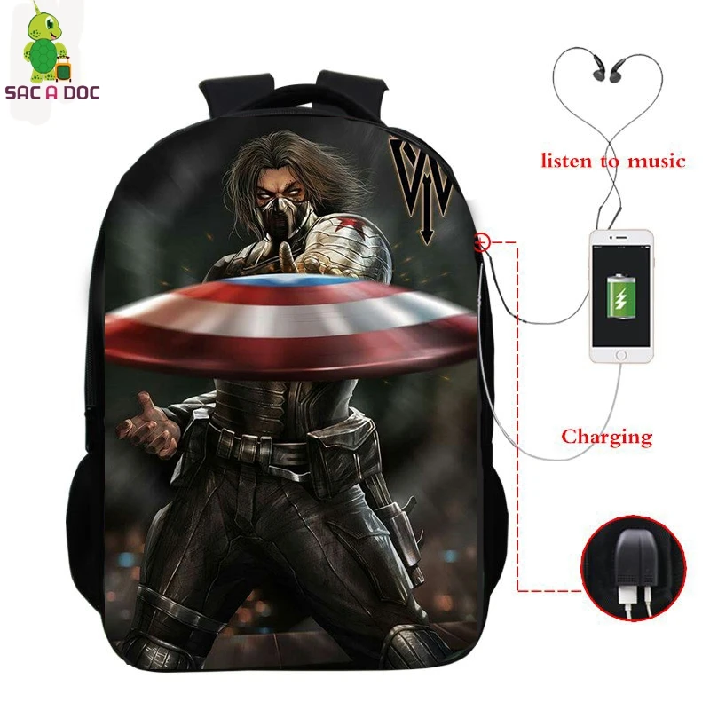 Winter Soldier Avengers Backpack Women Men Multifunction USB Charging Laptop Backpack Boys Girls School Travel Rucksack
Winter Soldier Avengers Backpack Women Men Multifunction USB Charging Laptop Backpack Boys Girls School Travel Rucksack