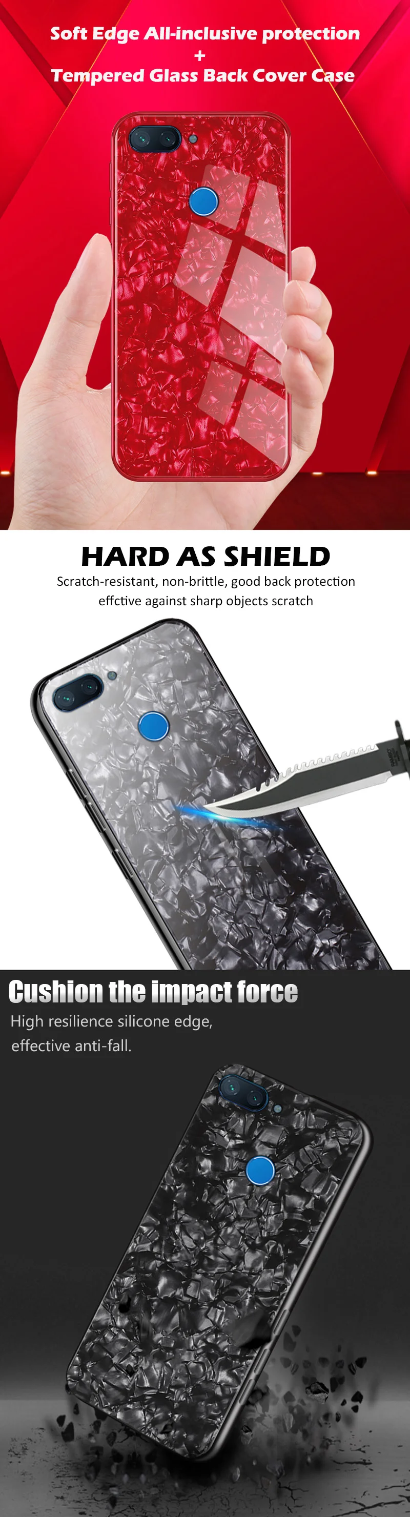 KXM1418_7_JONSNOW Tempered Glass Phone Case For Xiaomi Mi8 Lite Glossy Hard Back Cover Soft Silicone Edge for Mi 8 Lite Cases 6.26 inch