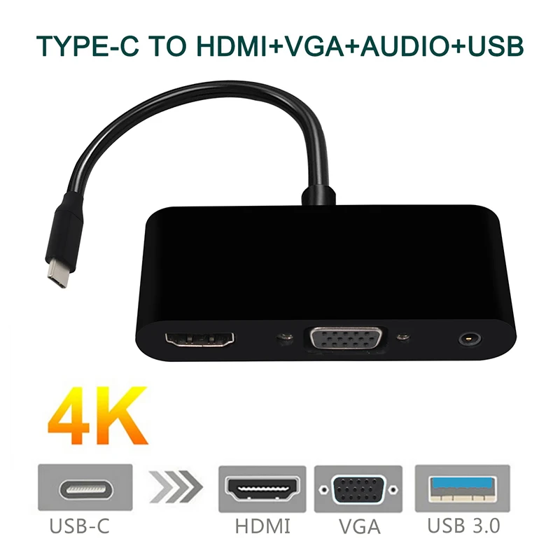 Адаптер конвертер с Type C на HDMI VGA USB 3 1 + аудио в концентратор USBC для мобильных