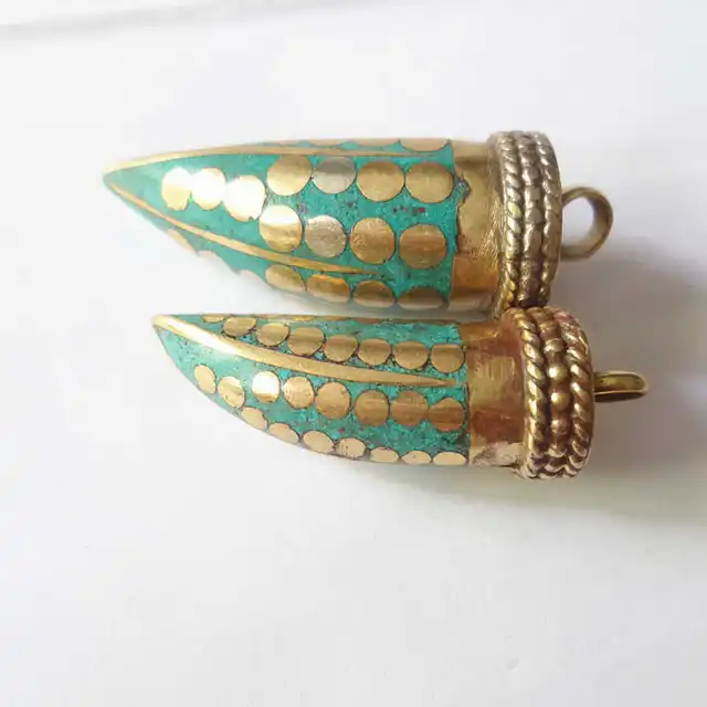 Pendentif amulette croc tibétain pour homme, incrustation de cuivre, pierre cyan, petit, grand, TBP513 2