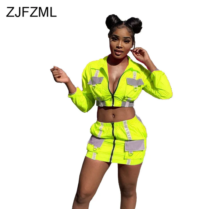 Reflective Pockets 2 Piece Set Summer Clothes for Women Long Sleeve Zipper Crop Top + Empire Mini Pencil Skirt Summer Outfits
Reflective Pockets 2 Piece Set Summer Clothes for Women Long Sleeve Zipper Crop Top + Empire Mini Pencil Skirt Summer Outfits