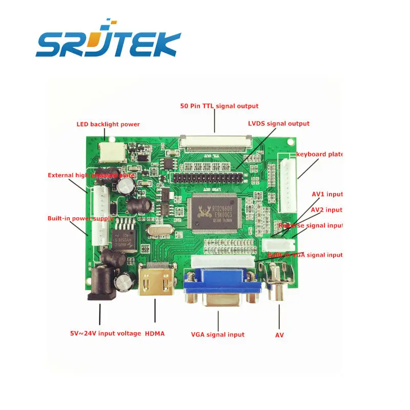 LCD Display TTL LVDS Controller Board HDMI VGA 2AV 50PIN for AT070TN90 92 94 Support Automatically VS-TY2662-V1 Driver Board
LCD Display TTL LVDS Controller Board HDMI VGA 2AV 50PIN for AT070TN90 92 94 Support Automatically VS-TY2662-V1 Driver Board
