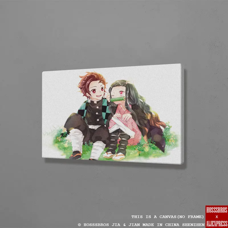 Demon Slayer Kimetsu no Yaiba Tanjirou Nezuko Wall Art Wooden Frame Canvas For Teens Home Bedroom Dorm room Framed Decor Prints | Дом и сад
