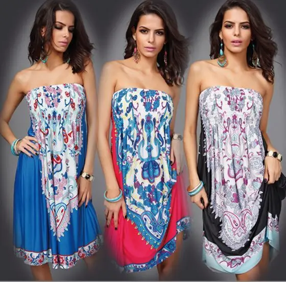 Bohocotol Hot Sale Design Sexy Sundress Women Floral Pattern Printed Vintage Summer Dress Bohemian Paisley Totem Beach | Женская одежда
