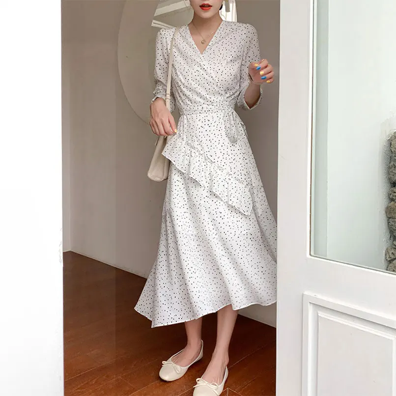 2019 Summer Women Vintage Tea Break Midi Wrap Dress Ladies One-Piece Black And White Polka Dot Dress With Ruffled Robe Femme Ete
2019 Summer Women Vintage Tea Break Midi Wrap Dress Ladies One-Piece Black And White Polka Dot Dress With Ruffled Robe Femme Ete