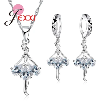 Elegant 925 Sterling Silver Ballerina Necklace Earrings Set With Shiny Crystal Women Girls Wedding Engagement Jewelry Set
Elegant 925 Sterling Silver Ballerina Necklace Earrings Set With Shiny Crystal Women Girls Wedding Engagement Jewelry Set