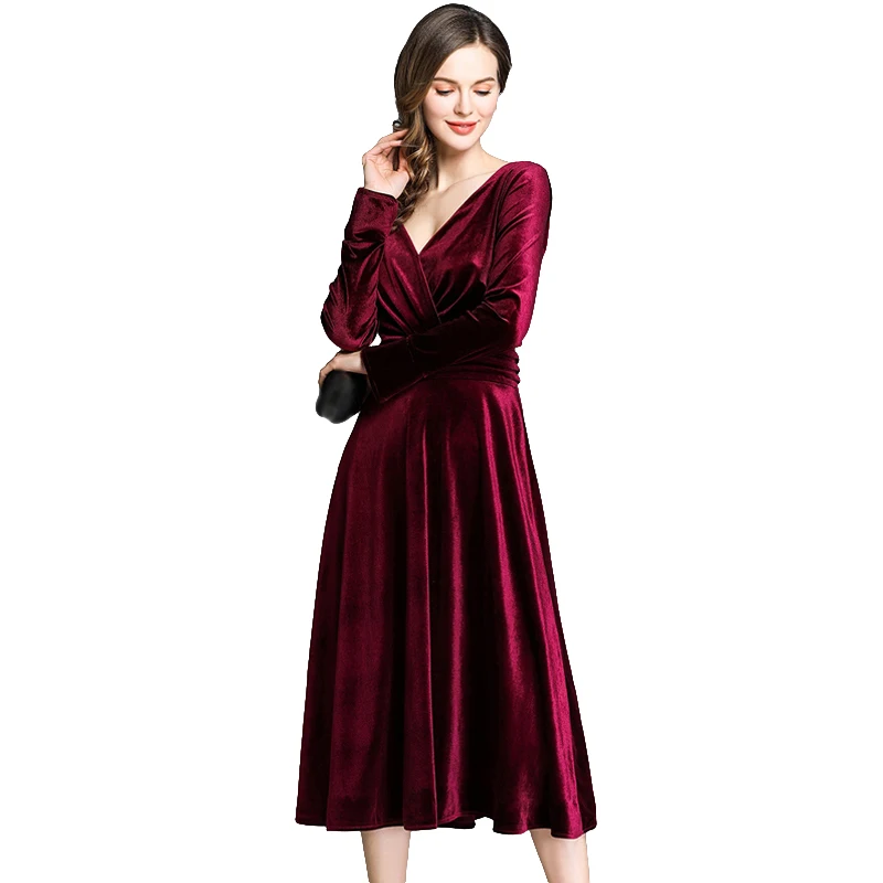 2019 Autumn Winter Vestidos Velvet Dress Women Long Sleeve Vintage Evening Party Dresses Black Blue Wine Red Burgundy Vestido
2019 Autumn Winter Vestidos Velvet Dress Women Long Sleeve Vintage Evening Party Dresses Black Blue Wine Red Burgundy Vestido