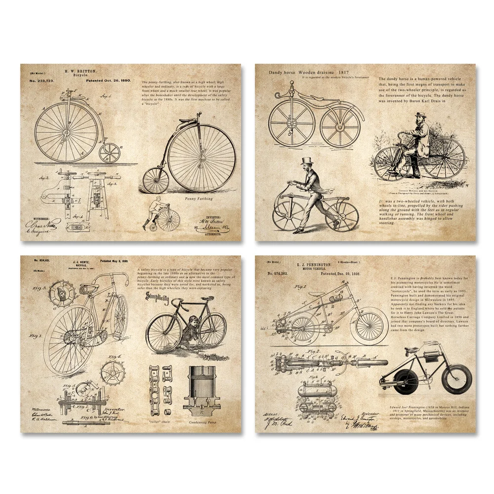 Vintage patent HD art prints 4 in 1 on old bicycle development patent old paper style unframed
Vintage patent HD art prints 4 in 1 on old bicycle development patent old paper style unframed