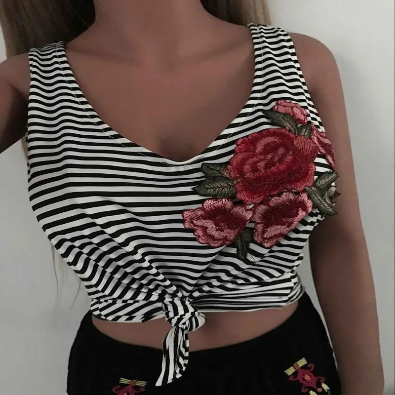 RoRoDox Elegant Rose Embroidery Striped Tank Tops Women Classic DIY Tops Female Black White Vest top
RoRoDox Elegant Rose Embroidery Striped Tank Tops Women Classic DIY Tops Female Black White Vest top