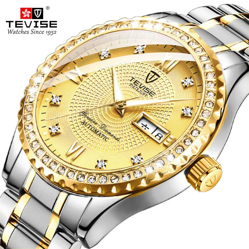 TEVISE Luxury Gold Dial Men Stailness steel Automatic Watch Fashion Men Luminous Mechanical Clock Relogio Masculino
TEVISE Luxury Gold Dial Men Stailness steel Automatic Watch Fashion Men Luminous Mechanical Clock Relogio Masculino