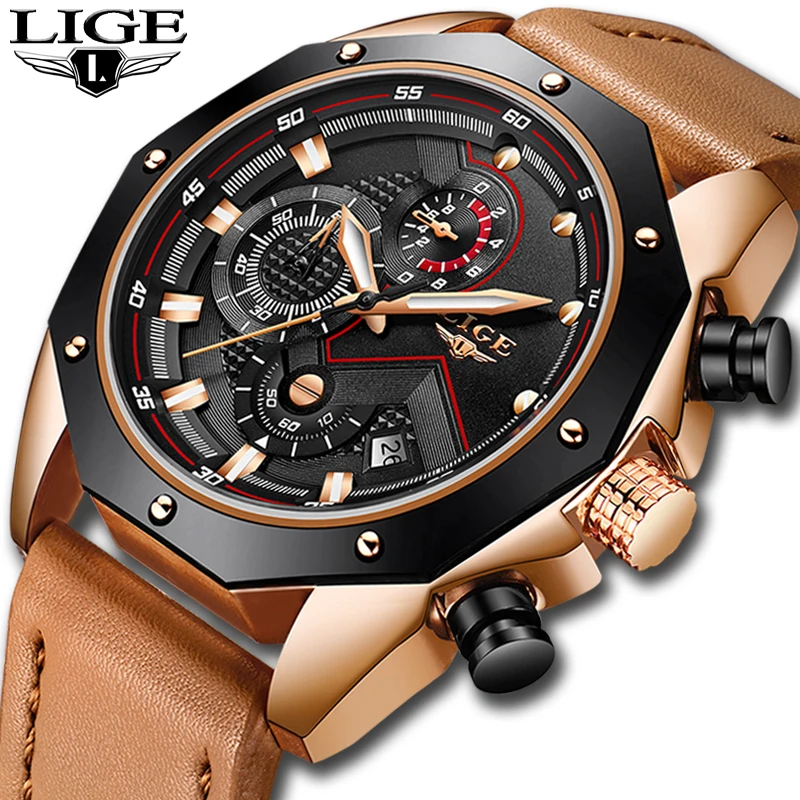 Montre Homme LIGE Для мужчин часы лучший бренд класса люкс армии спортивные s кожа