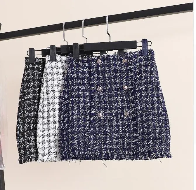 2018 Fall Woman's Slim High Waist Skirt Girls Students Korean Style Double-breasted Tweed Plaid One Step Skirt Ladies Skirts
2018 Fall Woman's Slim High Waist Skirt Girls Students Korean Style Double-breasted Tweed Plaid One Step Skirt Ladies Skirts