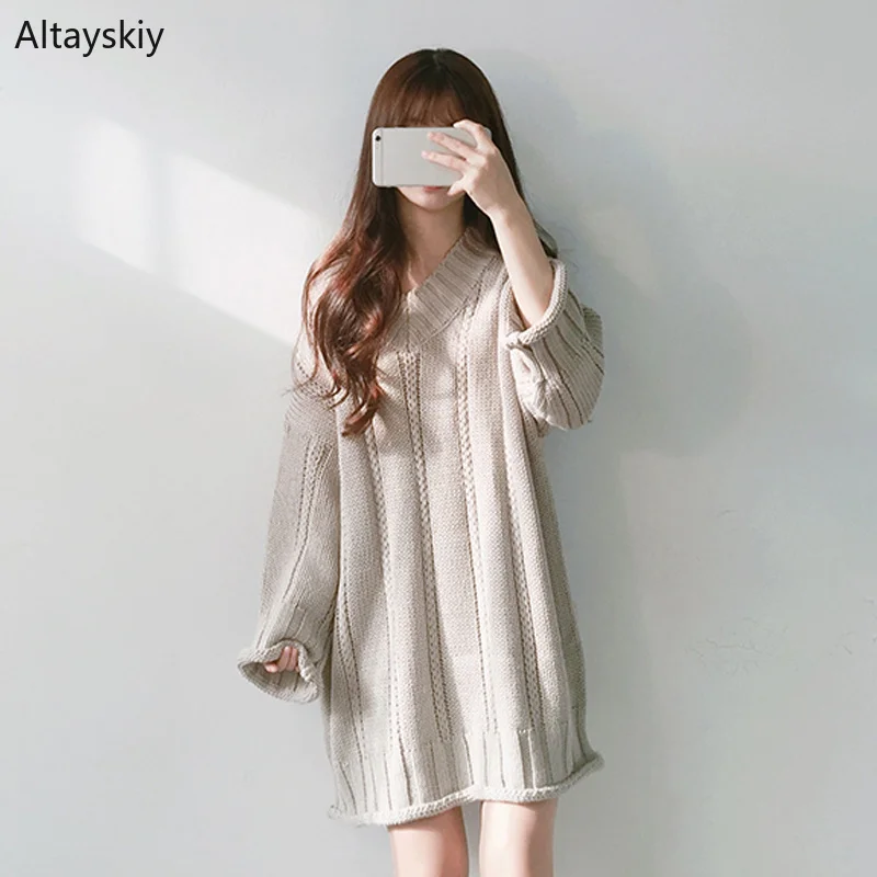 Dress Women Long Sleeve V-Neck Soft Thin Breathable Solid Simple All-match Korean Style Dresses Womens Kawaii Trendy Chic New
Dress Women Long Sleeve V-Neck Soft Thin Breathable Solid Simple All-match Korean Style Dresses Womens Kawaii Trendy Chic New
