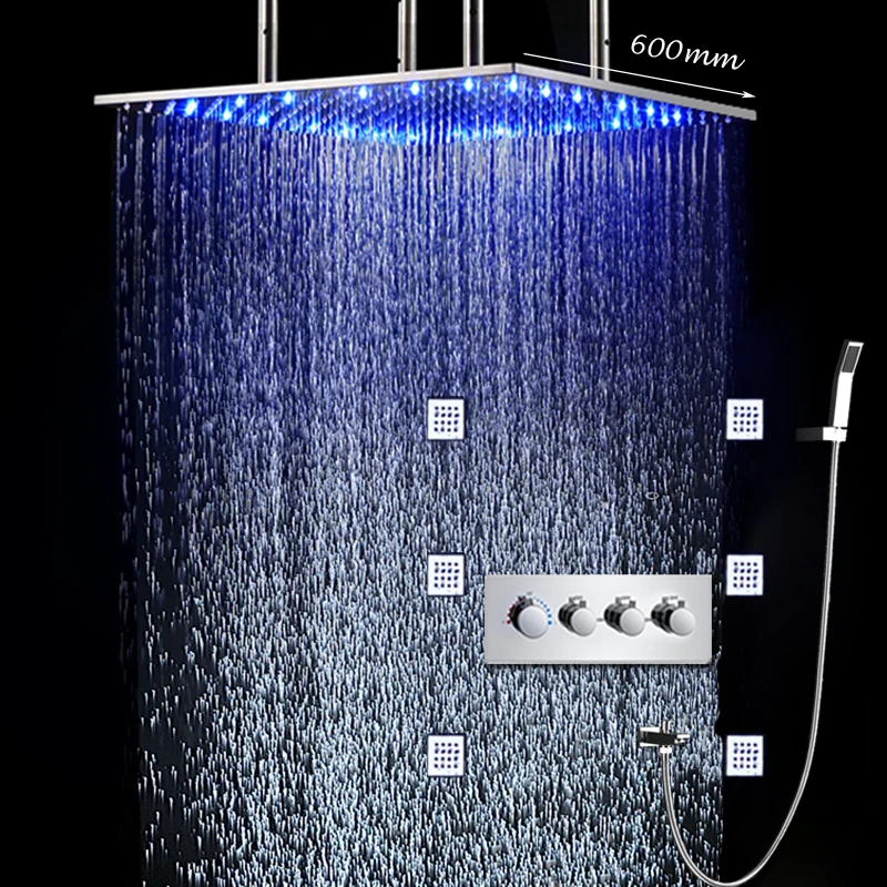 24 Inch Luxury Shower Panel Set Large Rian Showerhead with LED lights/ Thermostatic Ceiling Douche Shower Faucets Spray
24 Inch Luxury Shower Panel Set Large Rian Showerhead with LED lights/ Thermostatic Ceiling Douche Shower Faucets Spray