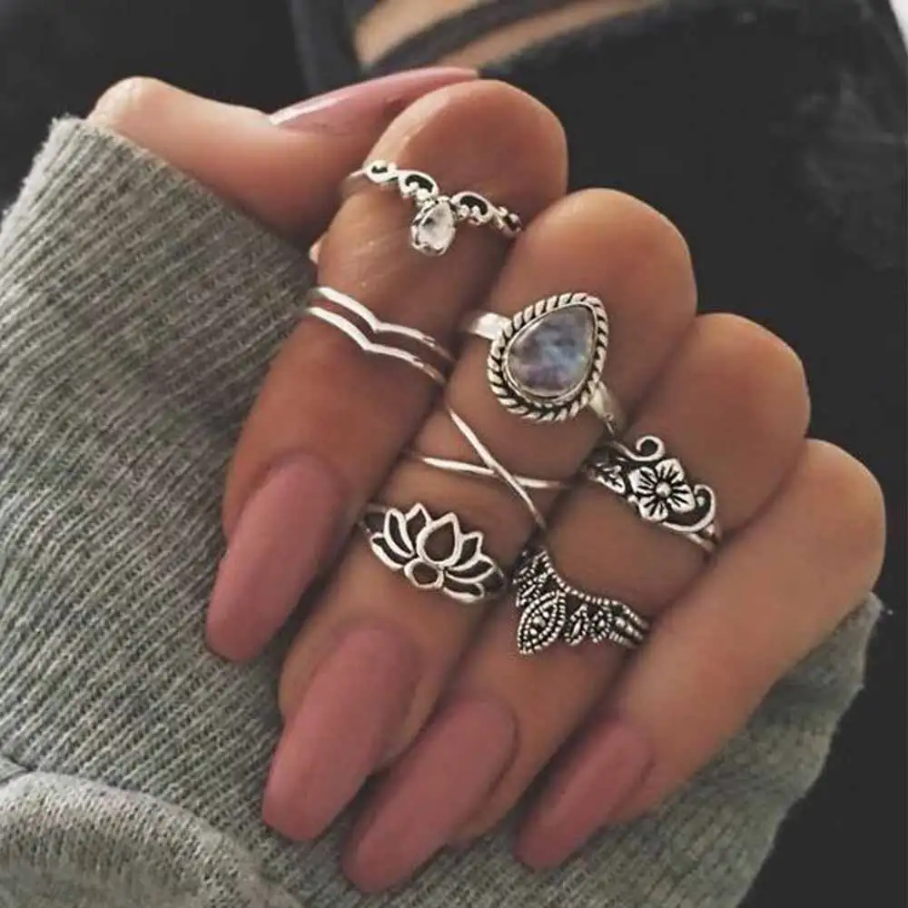 FAMSHIN Fashion Bohemian Wedding Jewelry 7pcs / Set Big Water Drops Crystal Resin Hollow Lotus Flowers Crown Vintage Ring Women
FAMSHIN Fashion Bohemian Wedding Jewelry 7pcs / Set Big Water Drops Crystal Resin Hollow Lotus Flowers Crown Vintage Ring Women