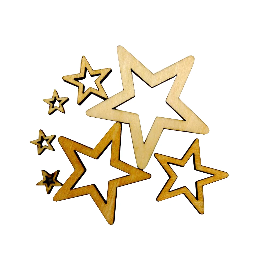 50Pcs Assorted Size Hollow Star Shape Unfinished Wood Embellishments Craft for DIY Wedding Party Decor Favor Gift Tag Scrapbook