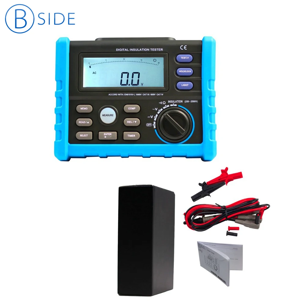 Bside AIM02 Digital High Voltage Insulation Meter Megger Insulation Resistance Tester Multimeter 250V-2500V 0.01M ohm~100G ohm
Bside AIM02 Digital High Voltage Insulation Meter Megger Insulation Resistance Tester Multimeter 250V-2500V 0.01M ohm~100G ohm