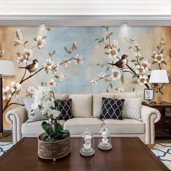 

Bacaz Chinese Birds and Flower Wallpaper Mural for Living Room Sofa Background 3D Photo Mural Wall paper 3d Wall Stickers