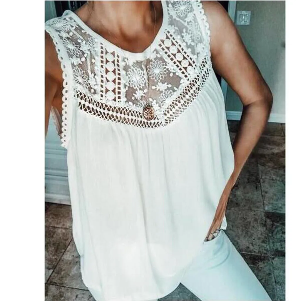 Women's Sexy Hollow Collar Stitching Chiffon Sleeveless Vest Top loose elegant soft comfortable High-quality polyester new 523
Women's Sexy Hollow Collar Stitching Chiffon Sleeveless Vest Top loose elegant soft comfortable High-quality polyester new 523