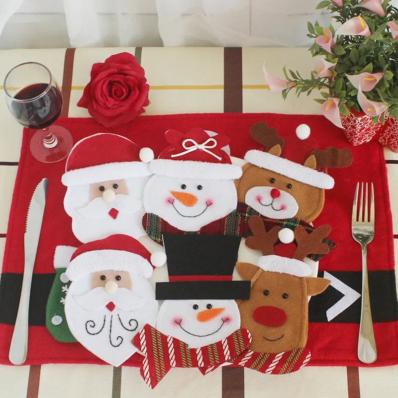 

6Pcs/Lot Christmas Decorations For Home Cutlery Pocket Fork&Knife Tableware Pouch Santa Claus Dinner/Table Decor Home Decoration