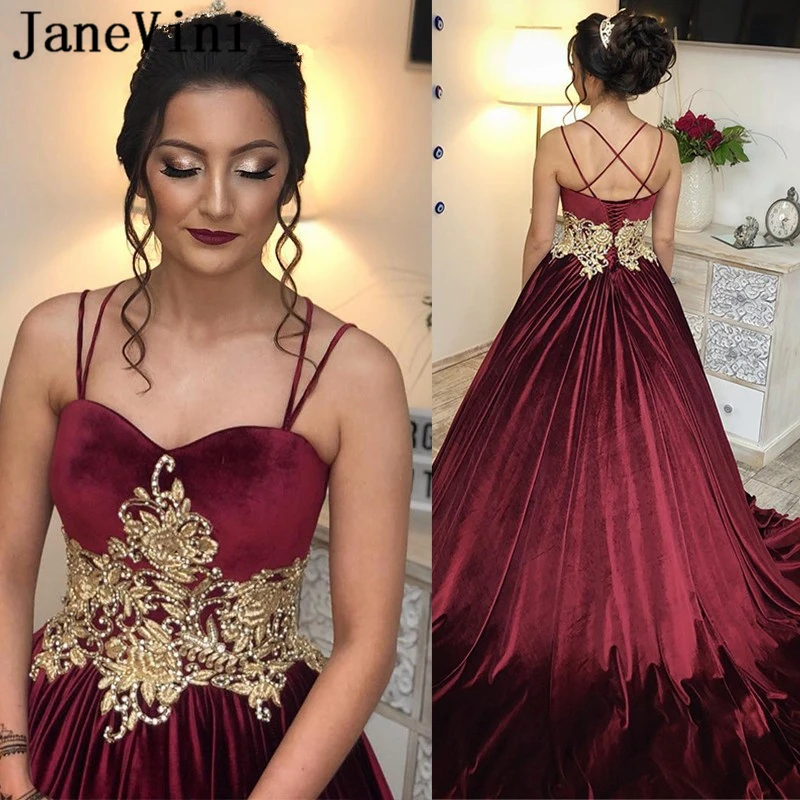 JaneVini Elegant Ball Gown Burgundy Velvet Prom Dress Sweetheart Gold Appliques Arabia Luxury Beaded Evening Lady Wear Dresses
JaneVini Elegant Ball Gown Burgundy Velvet Prom Dress Sweetheart Gold Appliques Arabia Luxury Beaded Evening Lady Wear Dresses