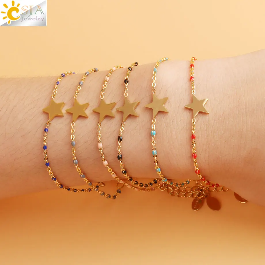 CSJA Gold-color Star Charms Stainless Steel Chain & Link Bracelets Bracelets Bangles Femme Girl Bohemian Engagement Jewelry S417
CSJA Gold-color Star Charms Stainless Steel Chain & Link Bracelets Bracelets Bangles Femme Girl Bohemian Engagement Jewelry S417