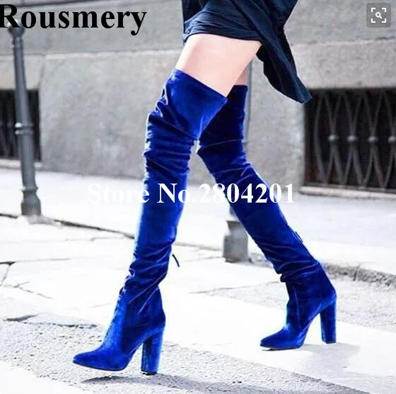 Rousmery Flock Botas Mujer 2018 Navy Blue Over The Knee Pointed Toe Chunky Heel Thigh High Women Boots Stage Strip Shoes Women
Rousmery Flock Botas Mujer 2018 Navy Blue Over The Knee Pointed Toe Chunky Heel Thigh High Women Boots Stage Strip Shoes Women