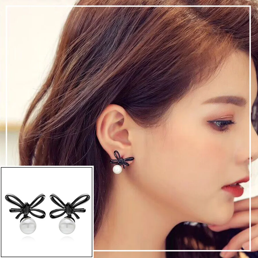 Brincos Femme Black Bowknot Stud Earrings for Women Simulated Pearl Jewelry Earing Druzy Fashion Earring Female Party Gift 2018
Brincos Femme Black Bowknot Stud Earrings for Women Simulated Pearl Jewelry Earing Druzy Fashion Earring Female Party Gift 2018