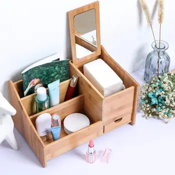 Cosmetic Makeup Storage Organizer Natural Bamboo Desk Organizer with 3 Compartments & 1 Drawer & Paper Cotton Pad Storage Box
Cosmetic Makeup Storage Organizer Natural Bamboo Desk Organizer with 3 Compartments & 1 Drawer & Paper Cotton Pad Storage Box