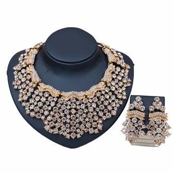 African Beads Jewelry Sets for Women Crystal Necklace Earrings Gold Color Wedding Dress Accessories for Party Holiday Wedding
African Beads Jewelry Sets for Women Crystal Necklace Earrings Gold Color Wedding Dress Accessories for Party Holiday Wedding