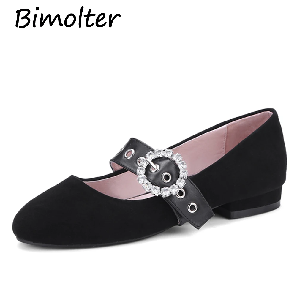 Bimolter Women Round Toe Flats Sheep Suede Mary Janes Sweet Dance Ballet Runway Casual Fairy Princess Cozy Crystal Shoes LFSB001