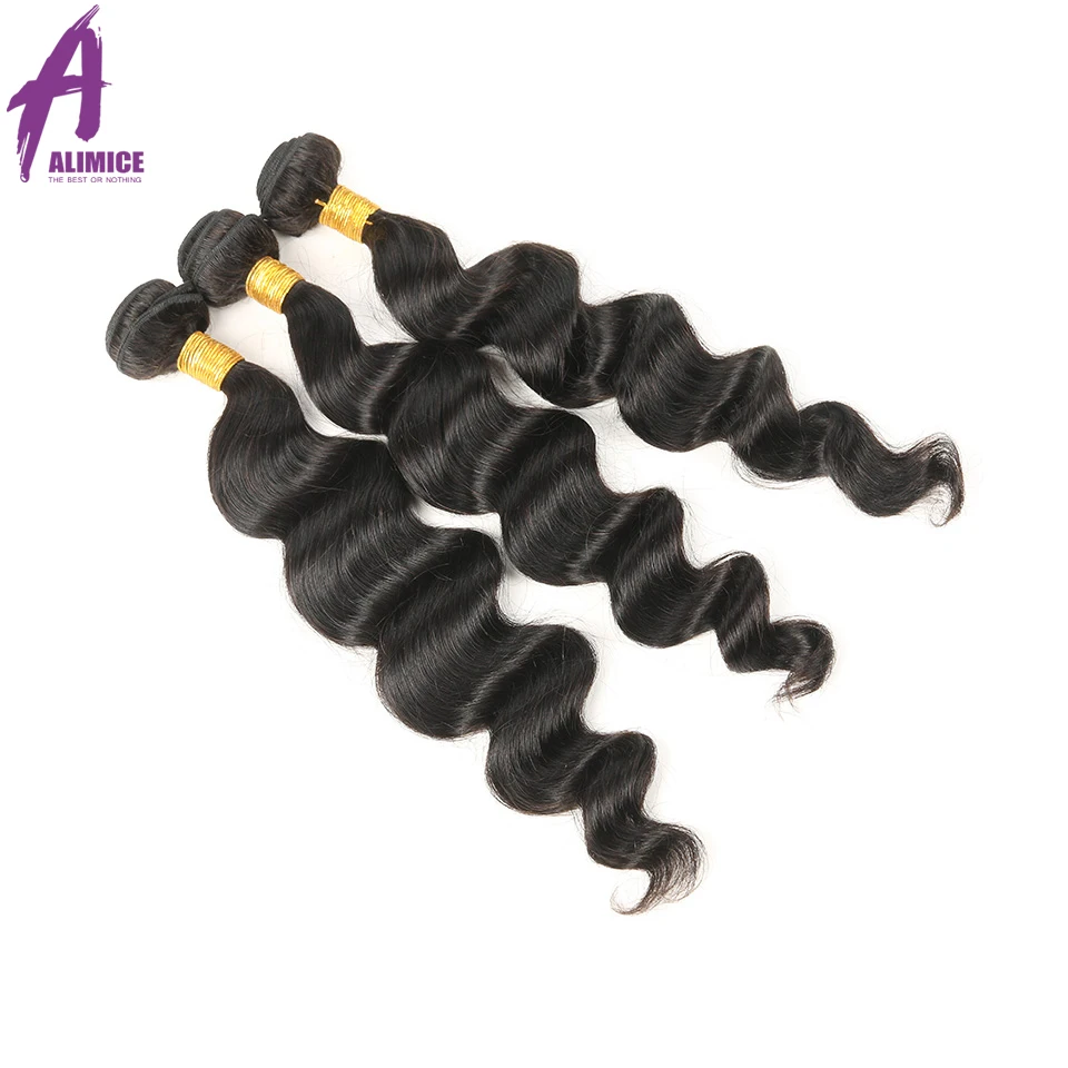 Alimice Hair Brazilian Loose Wave With Closure 3 Bundles With Closure 134 FreeMiddle3 Part Ear to Ear Lace Frontal Remy Hair (2)