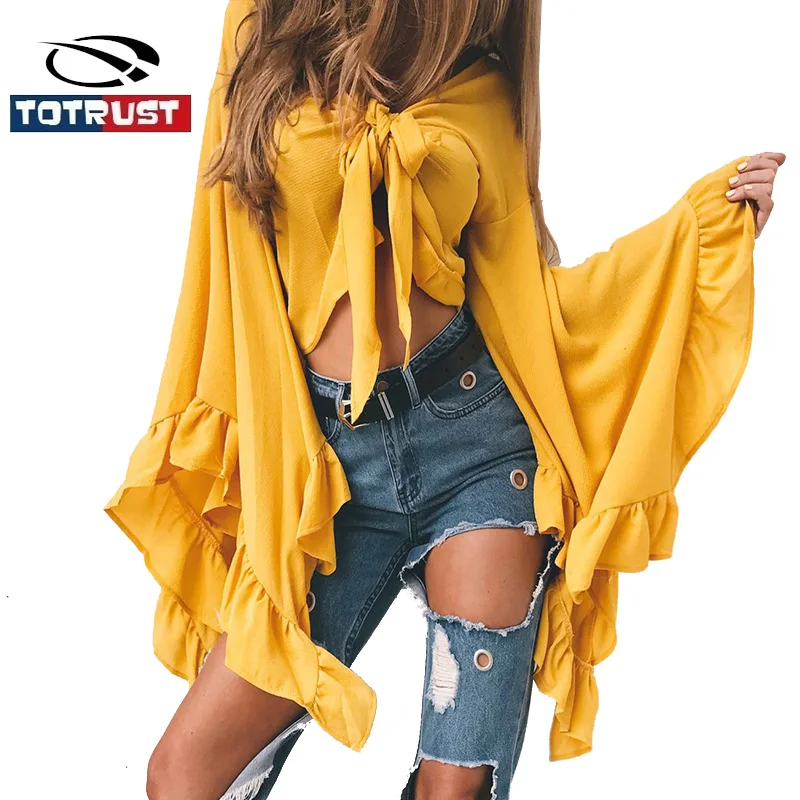 TOTRUST Sexy Front Tie Blouse Shirt Top 2019 Flare Sleeve V Neck Chiffon Blouse Shirt Women Shirts Chemise Femme Ladies Tops
TOTRUST Sexy Front Tie Blouse Shirt Top 2019 Flare Sleeve V Neck Chiffon Blouse Shirt Women Shirts Chemise Femme Ladies Tops