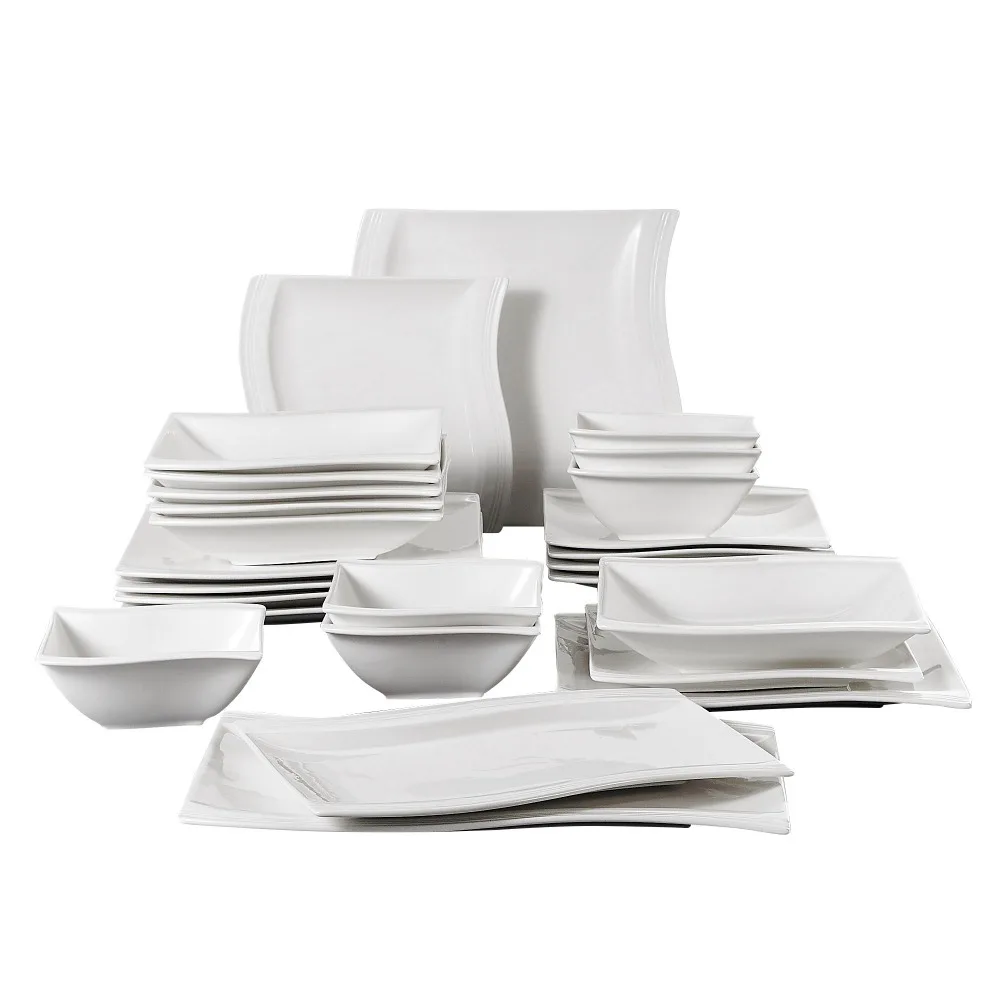 

MALACASA Serie Flora 26-Piece Porcelain Dinner Set with Bowls Dessert Soup Dinner Plates Rectangular Plates Service for 6 Person